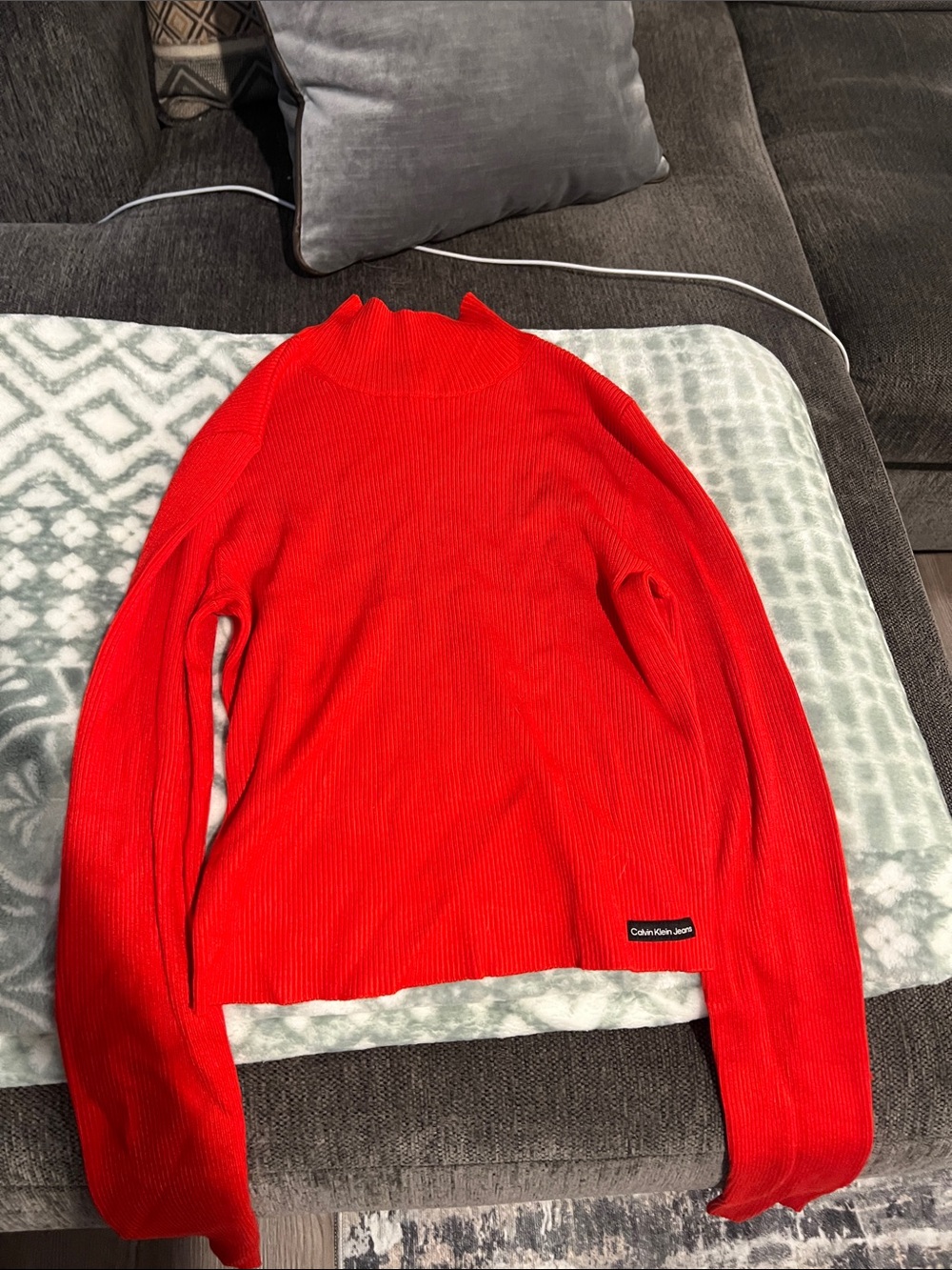 Calvin Klein Jeans Bright Red Ribbed Mock Neck Sweater